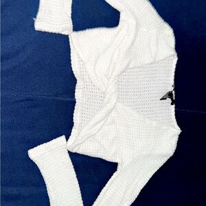 White Textured Long Sleeve Crop Top